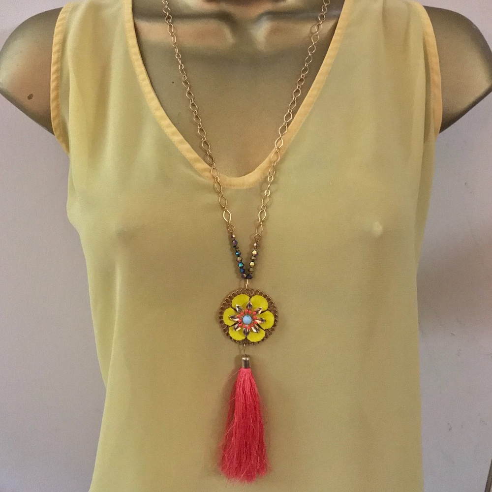 Bohemian Jungle adjustable long tassel necklace